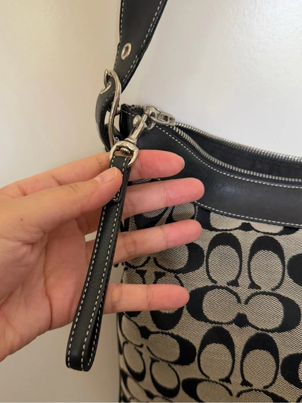 COACH Crossbody Bag Canvas Monogram Leather Trim Pre-Loved
